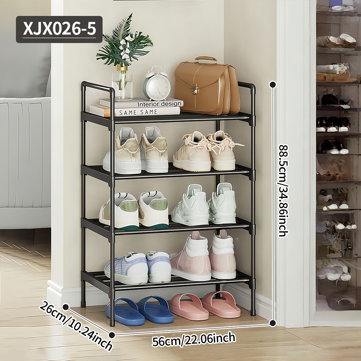 Home Improvement Mall - Schwarzes multifunktionales Schuhregal für den Eingangsbereich,